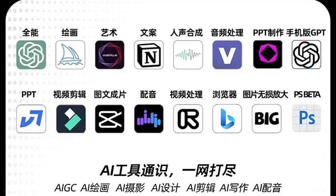 AIGC-全能特训营第3期：一次掌握14大主流AI工具，A1工具通识，一网打尽-独家科技资源网